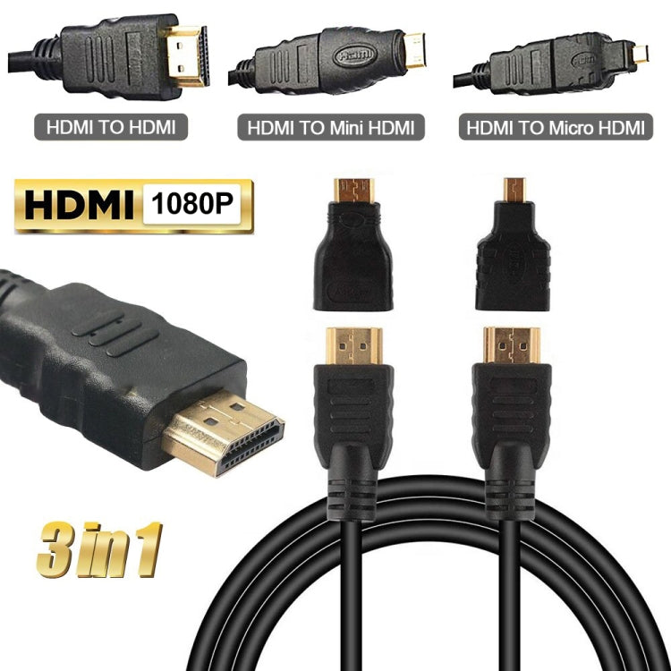 3 in 1 Full HD 1080P HDMI Cable Adaptor Kit (1.5m HDMI Cable + HDMI to Mini HDMI Adaptor + HDMI to Micro HDMI Adaptor) -  by buy2fix | Online Shopping UK | buy2fix