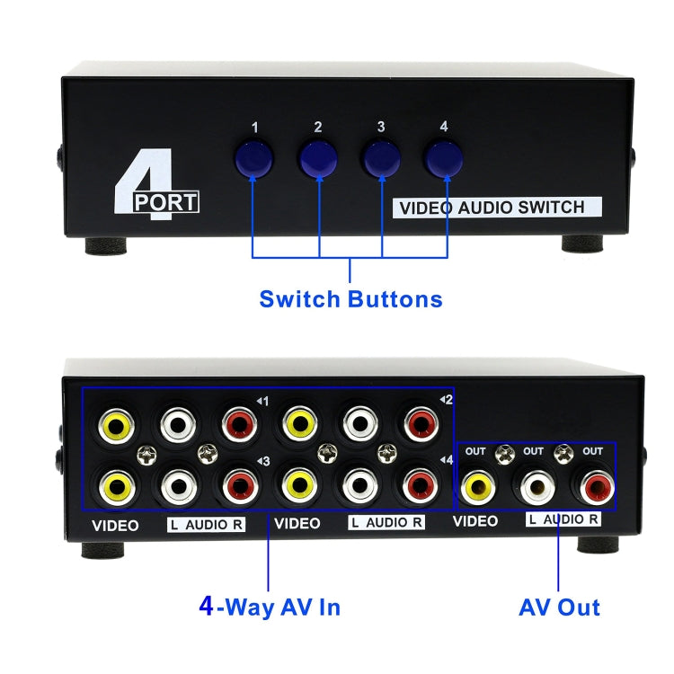 4 Port Input 1 Output Audio Video AV RCA Switch Box - Splitter Adapter by buy2fix | Online Shopping UK | buy2fix