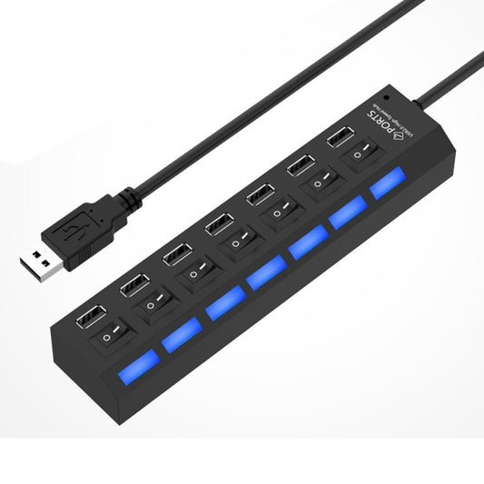 7 Ports USB Hub 2.0 USB Splitter High Speed 480Mbps with ON/OFF Switch / 7 LEDs(Black) - USB 2.0 HUB by buy2fix | Online Shopping UK | buy2fix