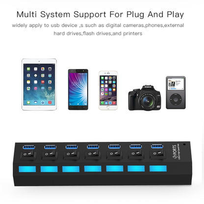 7 Ports USB 3.0 HUB, Super Speed 5Gbps, Plug and Play, Support 1TB(Black) - USB 3.0 HUB by buy2fix | Online Shopping UK | buy2fix