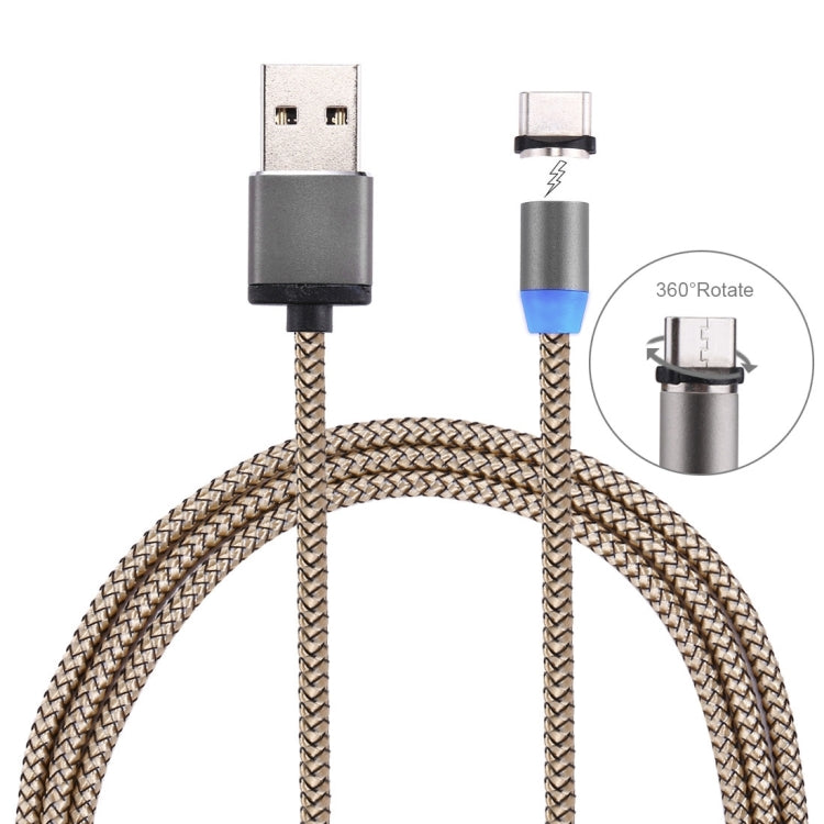 360 Degree Rotation 1m Weave Style USB-C / Type-C to USB 2.0 Strong Magnetic Charger Cable with LED Indicator for Samsung Galaxy S8 & S8 + / LG G6 / Huawei P10 & P10 Plus / Oneplus 5 and other Smartphones (Gold) - Mobile Accessories by buy2fix | Online Shopping UK | buy2fix