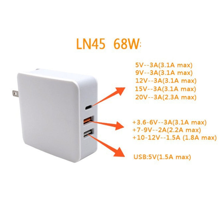 LN45 68W QC 3.0 / PD USB-C / Type-C + QC 3.0 USB + USB Ports Foldable Charger, US Plug - Mobile Accessories by buy2fix | Online Shopping UK | buy2fix