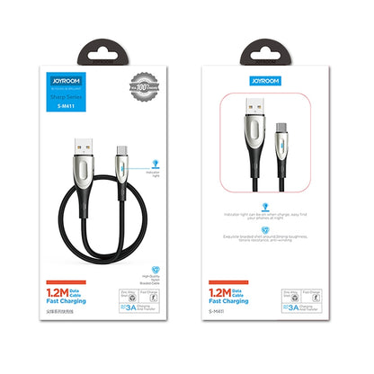 JOYROOM S-M411 Sharp Series 3A USB-C / Type-C Interface Charging + Transmission Nylon Braided Data Cable with Drop-shaped Indicator Light, Cable Length: 1.2m (Black) - USB-C & Type-C Cable by JOYROOM | Online Shopping UK | buy2fix