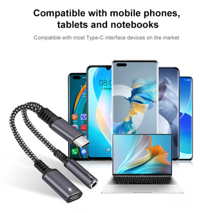 2 in 1 USB-C / Type-C Male to PD 60W USB-C / Type-C Charging + 3.5mm Audio Female Earphone Adapter (Black) - Type-C Adapter by buy2fix | Online Shopping UK | buy2fix