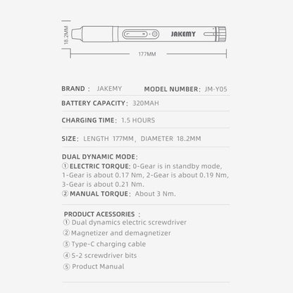 JAKEMY JM-Y05 8 in 1 Type-c Fast Charging Dual Power High Precision Electric Screwdriver - Screwdriver Set by JAKEMY | Online Shopping UK | buy2fix