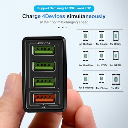 30W QC 3.0 USB + 3 USB 2.0 Ports Mobile Phone Tablet PC Universal Quick Charger Travel Charger, EU Plug(Black) - Mobile Accessories by buy2fix | Online Shopping UK | buy2fix