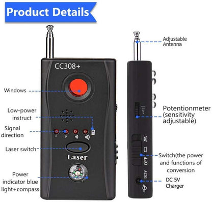 CC308 Full Range Camera Laser  Detector  Mini Wireless Camera Signal GSM Device Finder - Security by buy2fix | Online Shopping UK | buy2fix