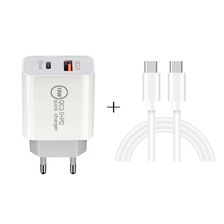 SDC-18W 18W PD 3.0 Type-C / USB-C + QC 3.0 USB Dual Fast Charging Universal Travel Charger with Type-C / USB-C to Type-C / USB-C Fast Charging Data Cable, EU Plug - Mobile Accessories by buy2fix | Online Shopping UK | buy2fix