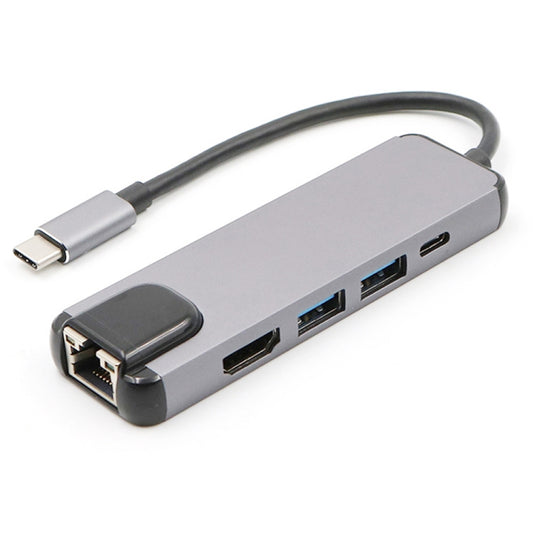 USB-C/Type-C to HD 4K HDMI + RJ45 + USB 3.0 + USB 2.0 + PD 5 in 1 HUB Converter - Computer & Networking by buy2fix | Online Shopping UK | buy2fix