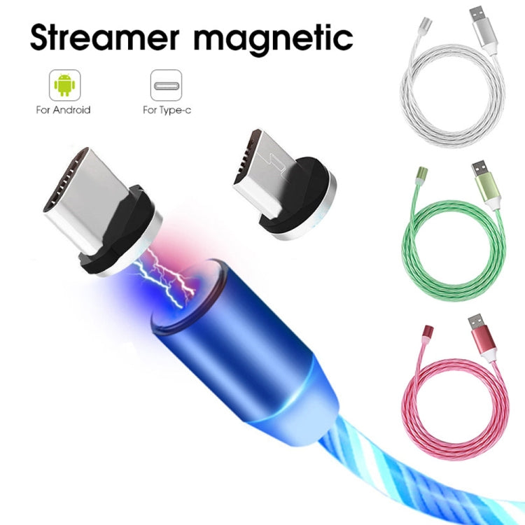 2 in 1 USB to Type-C / USB-C + Micro USB Magnetic Absorption Colorful Streamer Charging Cable, Length: 1m(Blue Light) - Mobile Accessories by buy2fix | Online Shopping UK | buy2fix