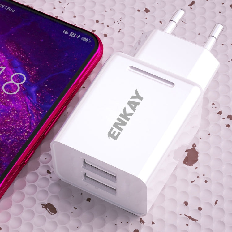 ENKAY Hat-Prince T003-1 10.5W 2.1A Dual USB Charging EU Plug Travel Power Adapter With 2.1A 1m Micro USB Cable - Mobile Accessories by ENKAY | Online Shopping UK | buy2fix