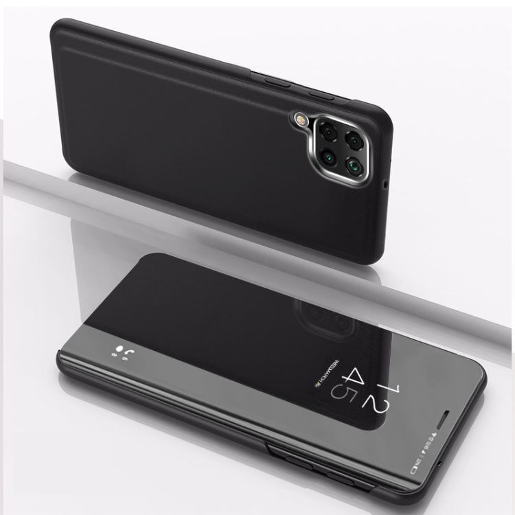 For Samsung Galaxy A12 Plated Mirror Horizontal Flip Leather Case with Holder(Black) - Samsung Accessories by buy2fix | Online Shopping UK | buy2fix