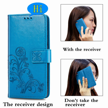 Four-leaf Clasp Embossed Buckle Mobile Phone Protection Leather Case with Lanyard & Card Slot & Wallet & Bracket Function For Samsung Galaxy A12(Blue) - Samsung Accessories by buy2fix | Online Shopping UK | buy2fix