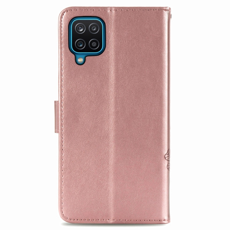 Four-leaf Clasp Embossed Buckle Mobile Phone Protection Leather Case with Lanyard & Card Slot & Wallet & Bracket Function For Samsung Galaxy A12(Rose Gold) - Samsung Accessories by buy2fix | Online Shopping UK | buy2fix