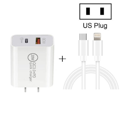 20W PD Type-C + QC 3.0 USB Interface Fast Charging Travel Charger with USB-C / Type-C to 8 Pin Fast Charge Data Cable US Plug - USB Charger by buy2fix | Online Shopping UK | buy2fix