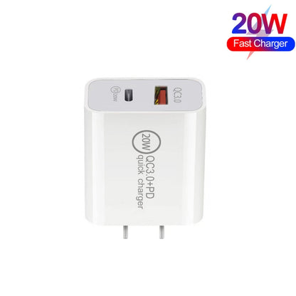 20W PD Type-C + QC 3.0 USB Interface Fast Charging Travel Charger with USB-C / Type-C to 8 Pin Fast Charge Data Cable US Plug - USB Charger by buy2fix | Online Shopping UK | buy2fix