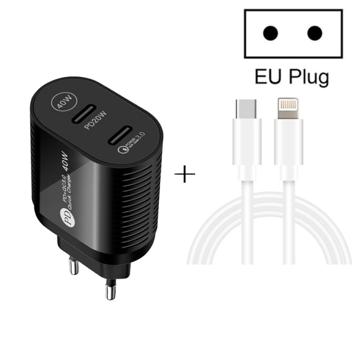 40W Dual Port PD / Type-C Fast Charger with Type-C to 8 Pin Data Cable, EU Plug(White) - USB Charger by buy2fix | Online Shopping UK | buy2fix