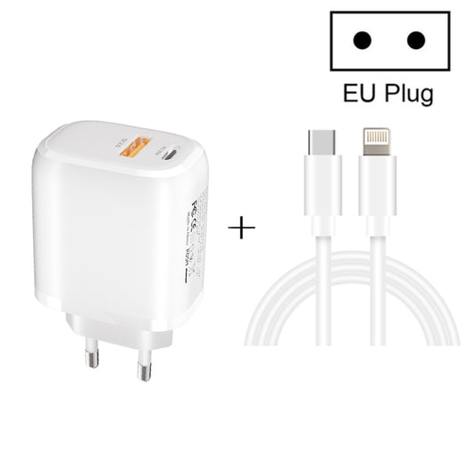 CS-20W Mini Portable PD3.0 + QC3.0 Dual Ports Fast Charger with 3A Type-C to 8 Pin Data Cable(EU Plug) - Apple Accessories by buy2fix | Online Shopping UK | buy2fix