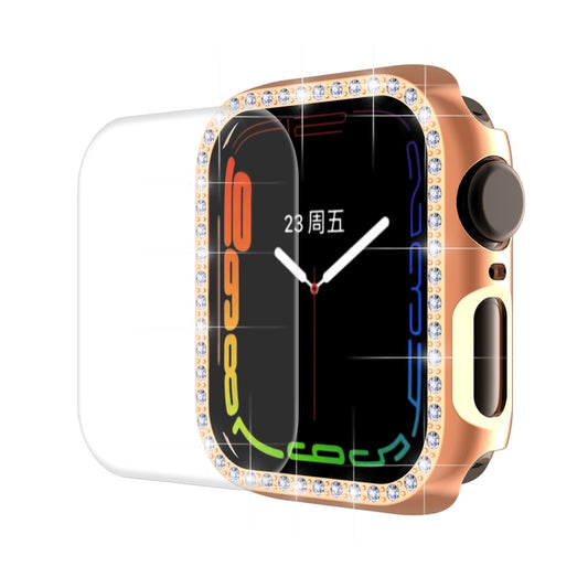 ENKAY Hat-Prince Electroplate PC Diamond Watch Case + Full Coverage Curved PET Screen Protector Film For Apple Watch Series 8 / 7 45mm(Rose Gold) - Watch Cases by ENKAY | Online Shopping UK | buy2fix