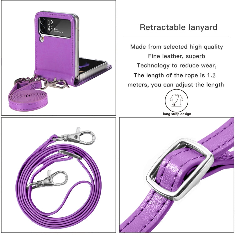 For Samsung Galaxy Z Flip 3 5G Diagonal Lanyard Embossed Card Phone Case(Purple) - Samsung Accessories by buy2fix | Online Shopping UK | buy2fix