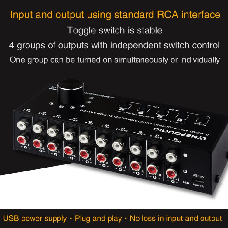 6 In 4 Out RCA Audio Switcher Signal Selector Distribute Device Switch Control - Consumer Electronics by buy2fix | Online Shopping UK | buy2fix