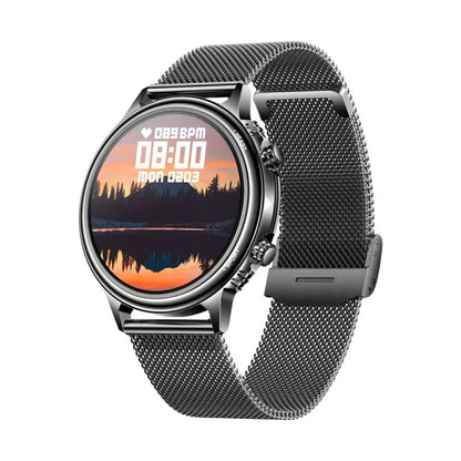 CF85 1.32 inch Steel Watchband Color Screen Smart Watch(Black) - Smart Wear by buy2fix | Online Shopping UK | buy2fix