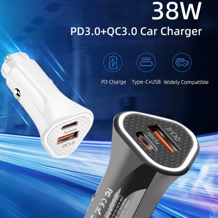 TE-P23 38W PD USB-C / Type-C + QC3. 0 USB Triangle Car Charger + USB-C / Type-C to USB-C / Type-C Data Cable, Length: 1m(Black) - In Car by buy2fix | Online Shopping UK | buy2fix