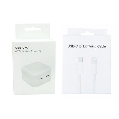 SDC-40W Dual PD USB-C / Type-C Ports Charger with 1m Type-C to 8 Pin Data Cable, US Plug - Apple Accessories by buy2fix | Online Shopping UK | buy2fix