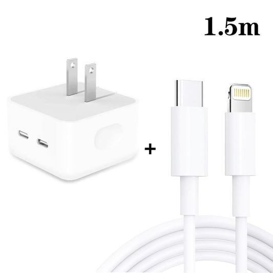 SDC-40W Dual PD USB-C / Type-C Ports Charger with 1.5m Type-C to 8 Pin Data Cable, US Plug - Apple Accessories by buy2fix | Online Shopping UK | buy2fix