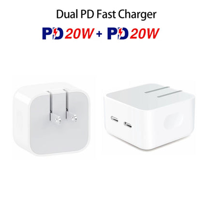 SDC-40W Dual PD USB-C / Type-C Ports Charger with 2m Type-C to 8 Pin Data Cable, US Plug - Apple Accessories by buy2fix | Online Shopping UK | buy2fix