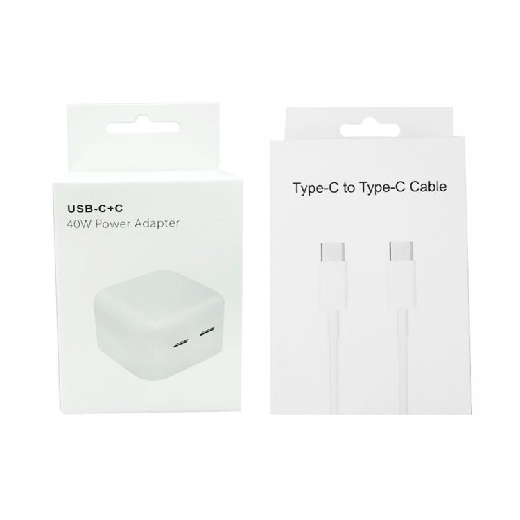 SDC-40W Dual PD USB-C / Type-C Ports Charger with 2m Type-C to Type-C Data Cable, EU Plug - Mobile Accessories by buy2fix | Online Shopping UK | buy2fix