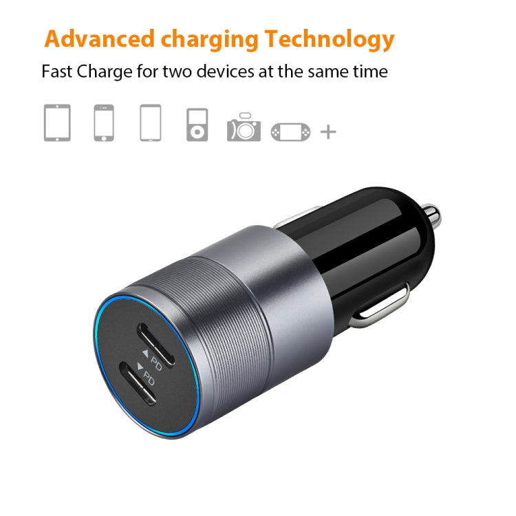 PD 40W Dual PD3.0 Type-C Car Charger(Grey) - Car Charger by buy2fix | Online Shopping UK | buy2fix