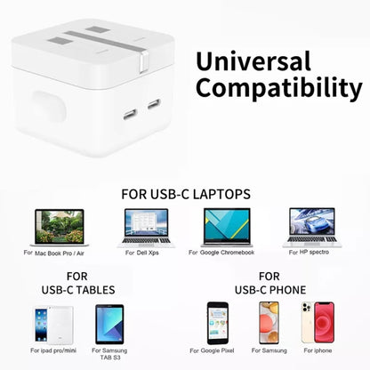 PD 35W Dual USB-C / Type-C Ports Charger with 2m Type-C to 8 Pin Data Cable, UK Plug - Apple Accessories by buy2fix | Online Shopping UK | buy2fix