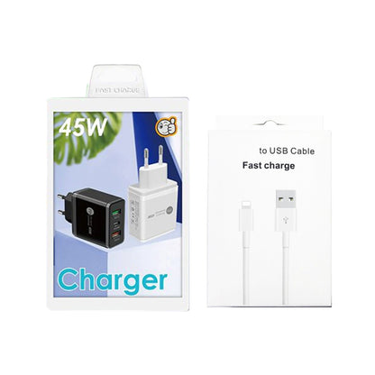 45W PD25W + 2 x QC3.0 USB Multi Port Charger with USB to 8 Pin Cable, EU Plug(White) - Apple Accessories by buy2fix | Online Shopping UK | buy2fix