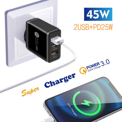 45W PD25W + 2 x QC3.0 USB Multi Port Charger with USB to Type-C Cable, UK Plug(Black) - Mobile Accessories by buy2fix | Online Shopping UK | buy2fix