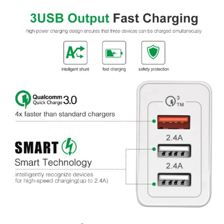 30W QC 3.0 USB + 2 x USB 2.0 Ports Mobile Phone Tablet Quick Charger, AU Plug - Apple Accessories by buy2fix | Online Shopping UK | buy2fix