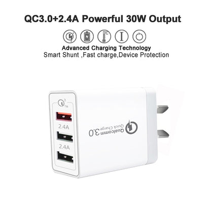 SDC-30W QC3.0 USB + 2 x USB2.0 Port Quick Charger with USB to Micro USB  Cable, AU Plug - Mobile Accessories by buy2fix | Online Shopping UK | buy2fix