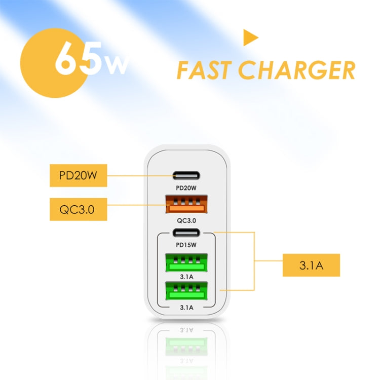 65W Dual PD Type-C + 3 x USB Multi Port Charger for Phone and Tablet PC, UK Plug(White) - Apple Accessories by buy2fix | Online Shopping UK | buy2fix