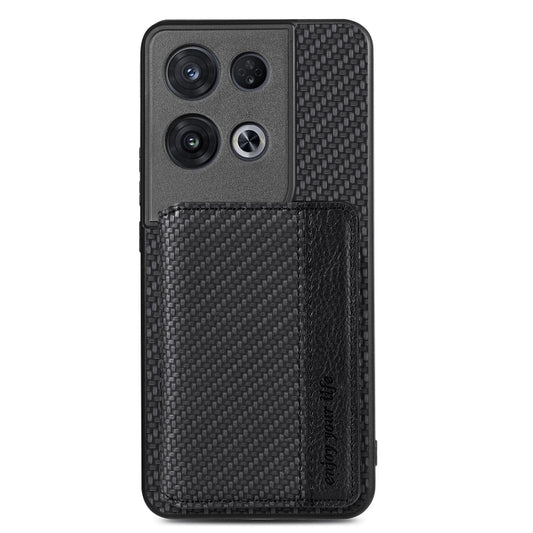 For OPPO Reno 8 Pro Carbon Fiber Magnetic Card Bag Phone Case(Black) - Realme Cases by buy2fix | Online Shopping UK | buy2fix