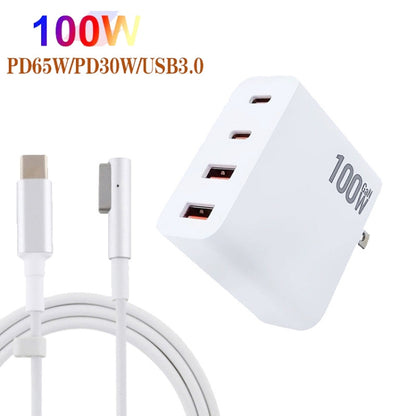 GaN 100W Dual USB+Dual USB-C/Type-C Multi Port Charger with  1.8m Type-C to MagSafe 1 / L Header Data Cable US Plug - Cable & Adapter by buy2fix | Online Shopping UK | buy2fix