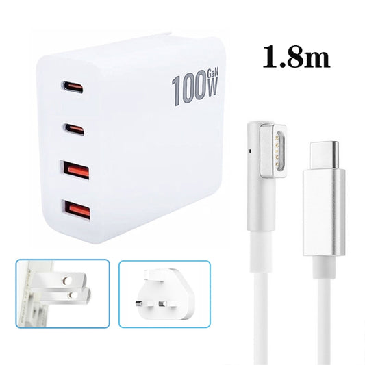 GaN 100W Dual USB+Dual USB-C/Type-C Multi Port Charger with  1.8m Type-C to MagSafe 1 / L Header Data Cable US / UK Plug - Cable & Adapter by buy2fix | Online Shopping UK | buy2fix