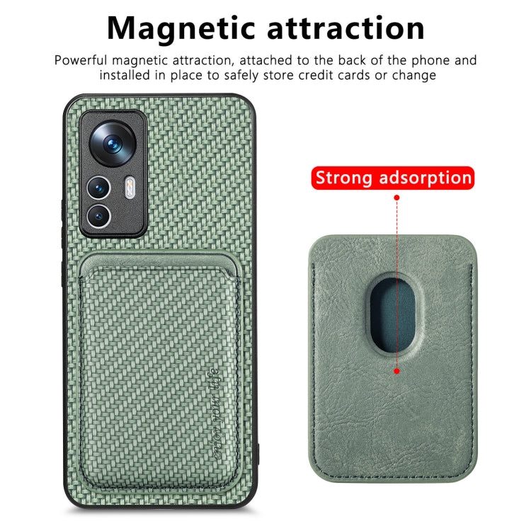 For Xiaomi 12T Carbon Fiber Leather Card Magsafe Phone Case(Green) - Xiaomi Cases by buy2fix | Online Shopping UK | buy2fix