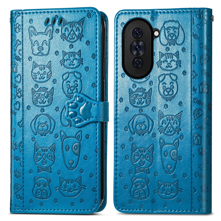 For Huawei Nova 10 Cat and Dog Embossed Leather Phone Case(Blue) - Huawei Cases by buy2fix | Online Shopping UK | buy2fix