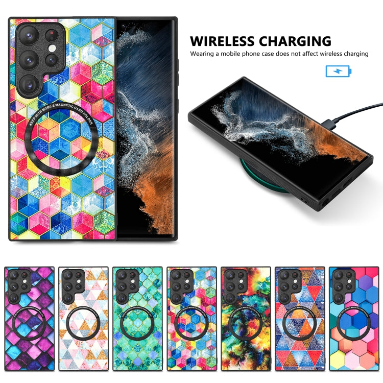 For Samsung Galaxy S23 Ultra 5G Colored Drawing Leather Back Cover Magsafe Phone Case(Rhombus Mandala) - Galaxy S23 Ultra 5G Cases by buy2fix | Online Shopping UK | buy2fix