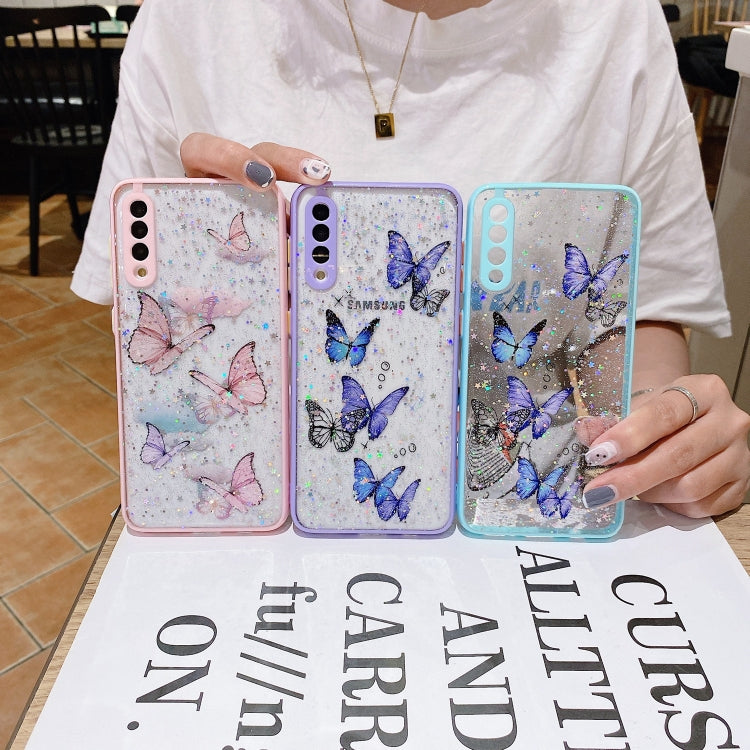 For Samsung Galaxy S22 5G Color Butterfly Glitter Epoxy TPU Phone Case(Purple) - Galaxy S22 5G Cases by buy2fix | Online Shopping UK | buy2fix