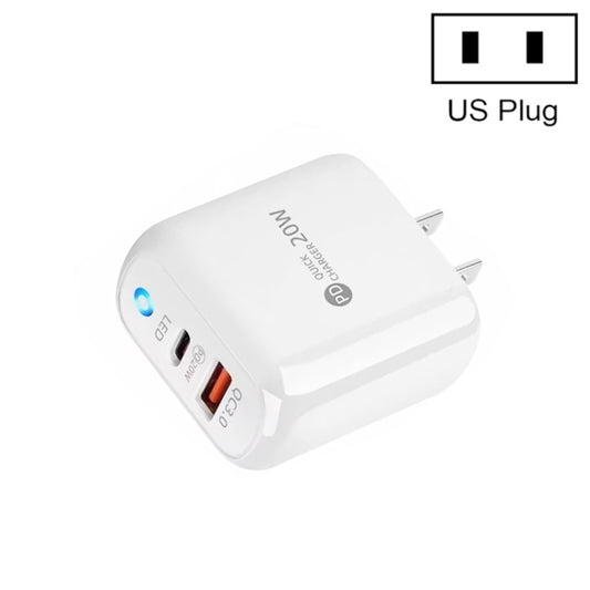 PD04 PD20W Type-C + QC18W USB Mobile Phone Charger with LED Indicator, US Plug(White) - USB Charger by buy2fix | Online Shopping UK | buy2fix