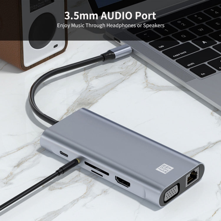 JUNSUNMAY 11 in 1 Type-C to 4K HDMI + VGA +RJ45 Docking Station Adapter PD Quick Charge Hub - USB HUB by JUNSUNMAY | Online Shopping UK | buy2fix