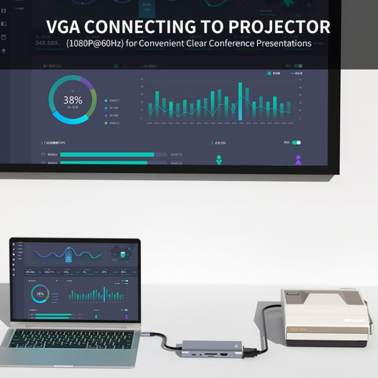 JUNSUNMAY 11 in 1 Type-C to 4K HDMI + VGA +RJ45 Docking Station Adapter PD Quick Charge Hub - USB HUB by JUNSUNMAY | Online Shopping UK | buy2fix