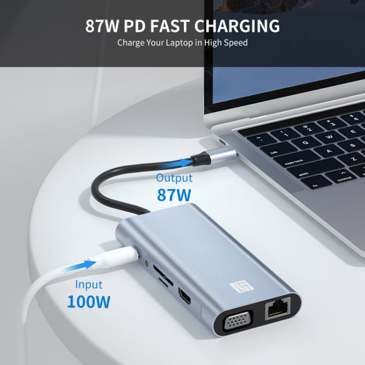 JUNSUNMAY 11 in 1 Type-C to 4K HDMI + VGA +RJ45 Docking Station Adapter PD Quick Charge Hub - USB HUB by JUNSUNMAY | Online Shopping UK | buy2fix