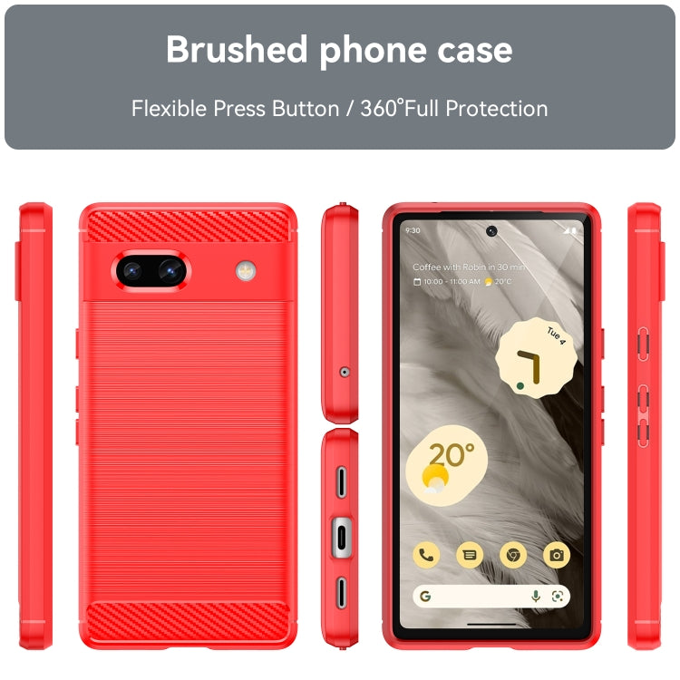 For Google Pixel 7a Brushed Texture Carbon Fiber TPU Phone Case(Red) - Google Cases by buy2fix | Online Shopping UK | buy2fix